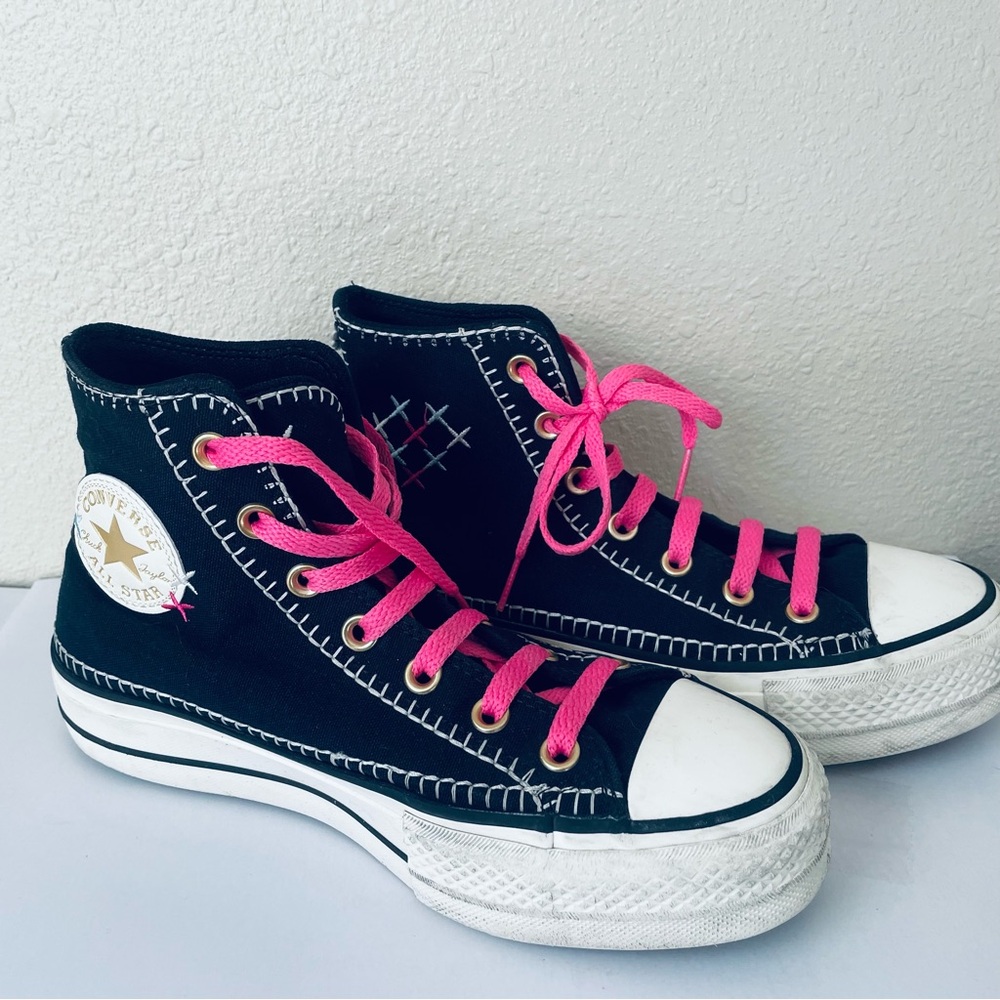 Converse Black and Pink High-Top Sneakers